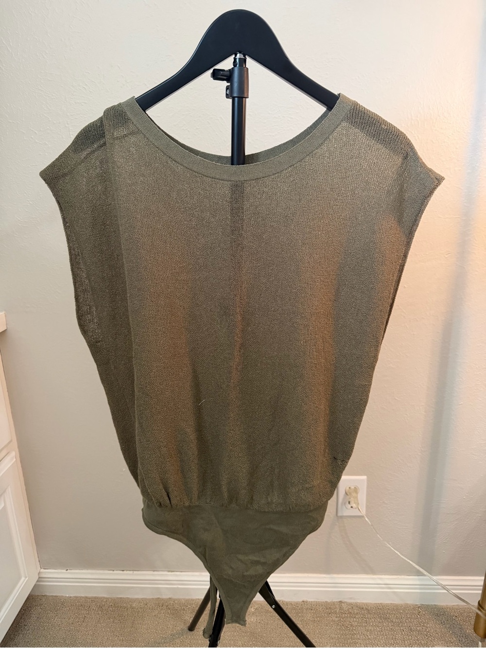 Free People Women’s Olive Green Knit Cap Sleeve Bodysuit